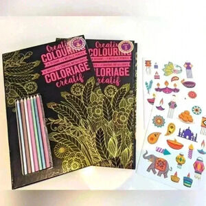 2 Hardcover Diwali theme Coloring books with stickers & metallic pens - New